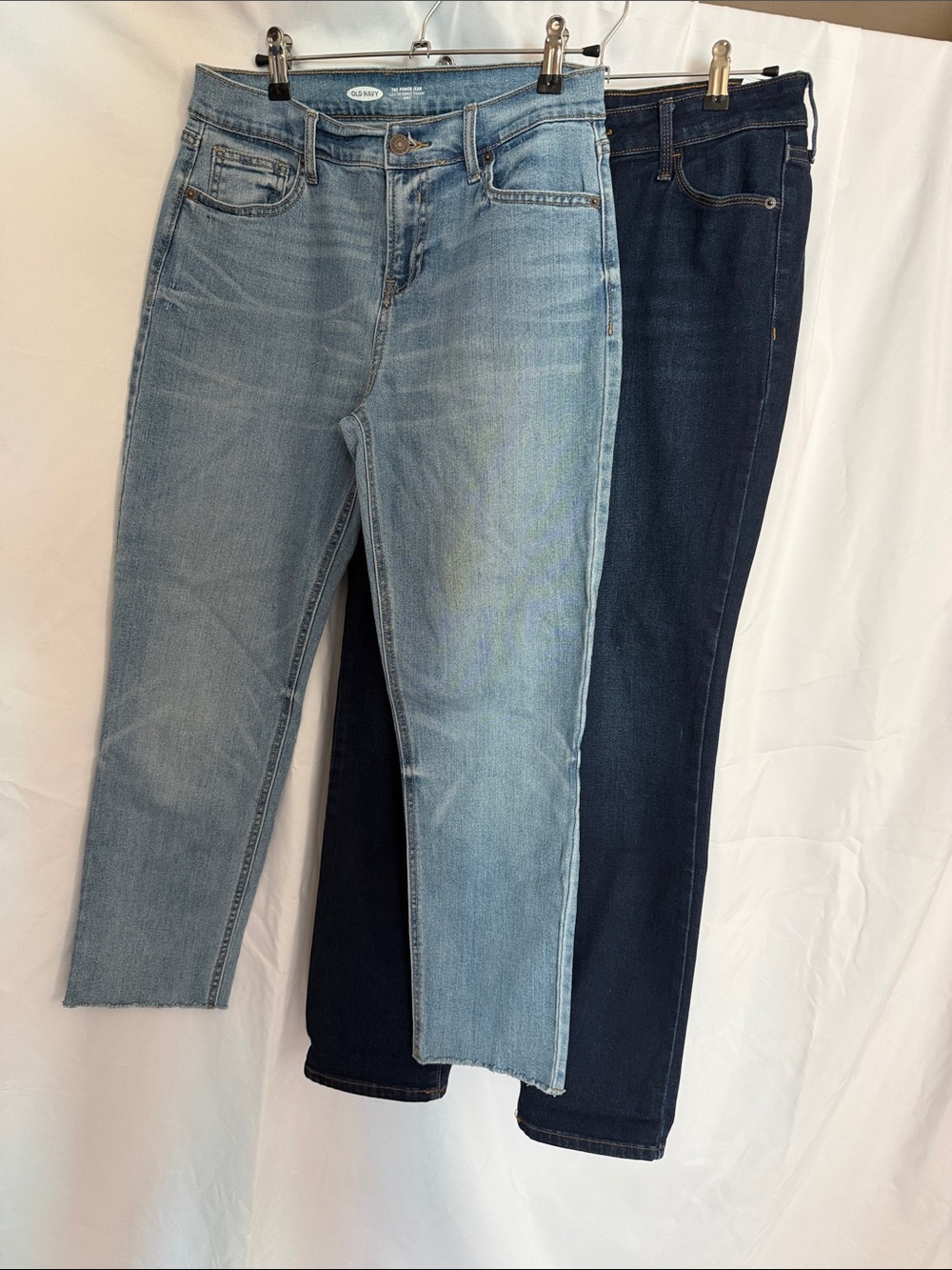 Two pairs Old Navy Power jeans. Light wash and dark wash size 6